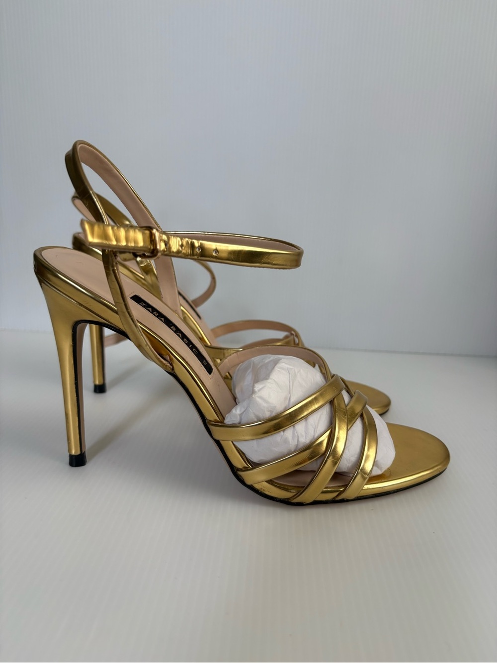 Zara Metallic Gold Strappy High Heel Sandals -Women's size 9/40 EU